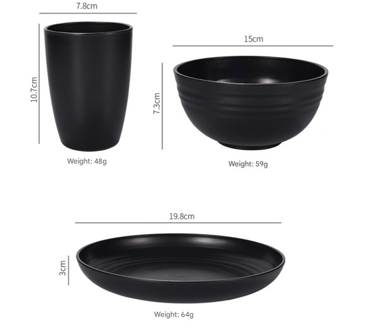 Eco-friendly Wheat Straw Camping Tableware Set - 24 pce White