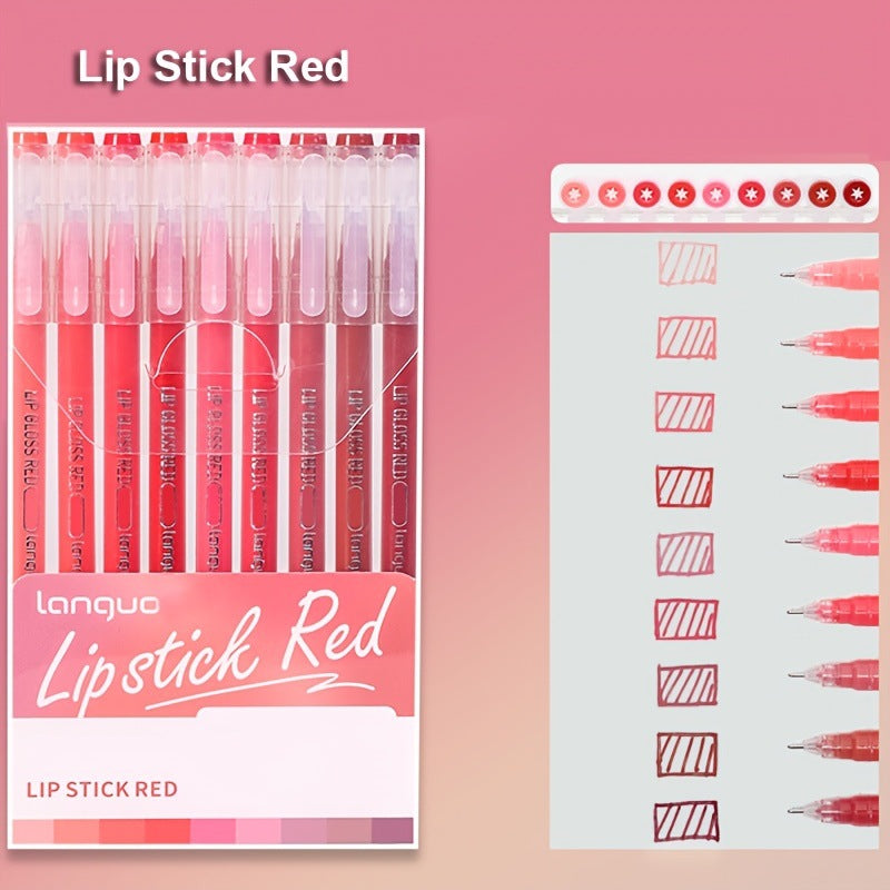 Lip Stick Red 9PCS/Set Languo Dopamine Gel Pen Set