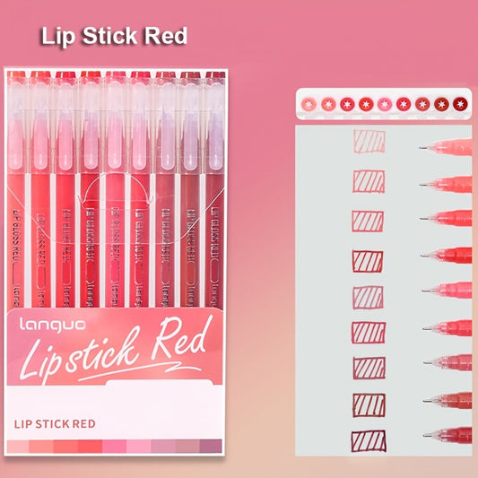 Lip Stick Red 9PCS/Set Languo Dopamine Gel Pen Set