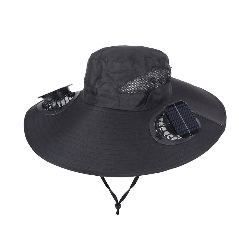 Camping Cooling Wide Brim Hat Turbo Fan - 14cm Black