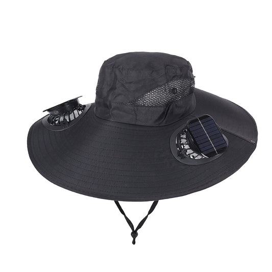 Camping Cooling Wide Brim Hat Turbo Fan - 14cm Black