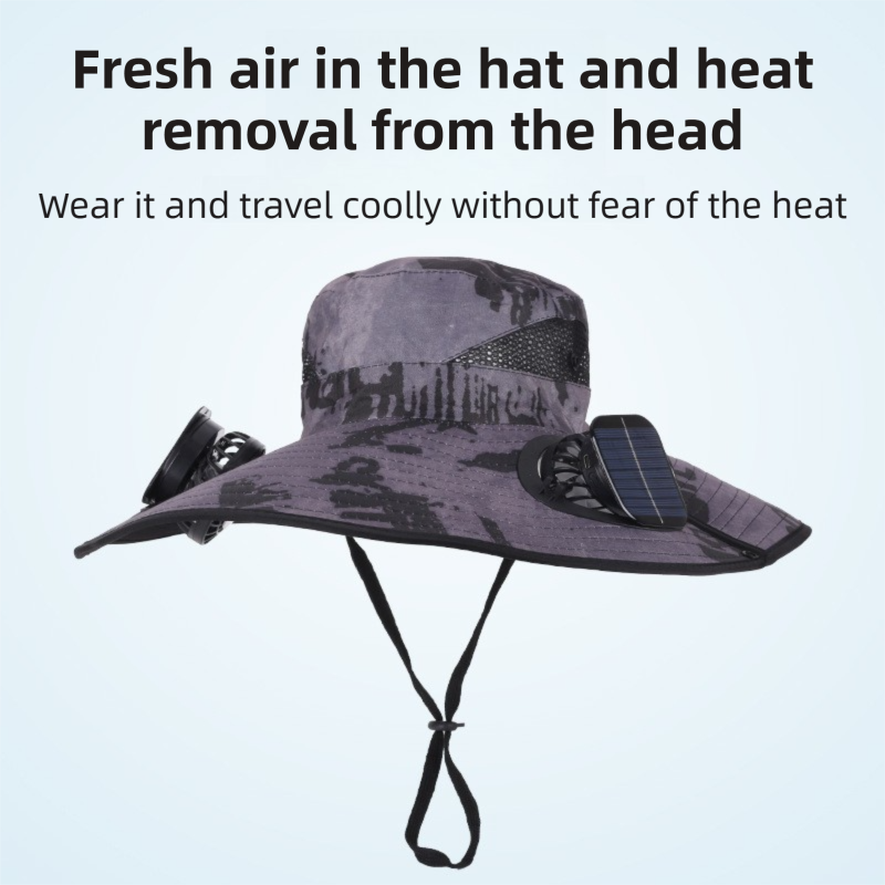 Camping Cooling Wide Brim Hat Turbo Fan - 14cm Black
