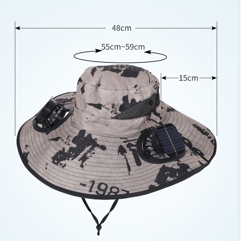 Camping Cooling Wide Brim Hat Turbo Fan - 14cm Black