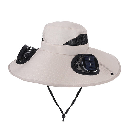 Camping Cooling Wide Brim Hat Turbo Fan - 14cm Khaki
