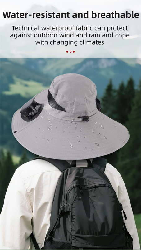 Camping Cooling Wide Brim Hat Turbo Fan - 14cm Khaki