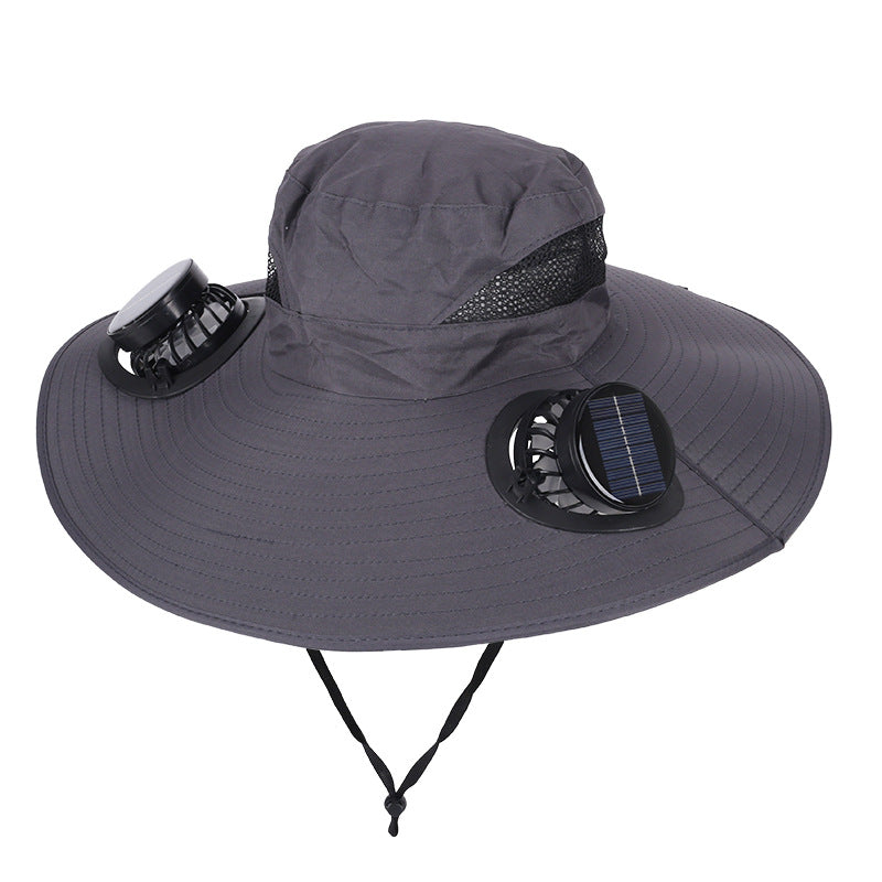 Camping Cooling Wide Brim Hat Turbo Fan - 14cm Dark Grey