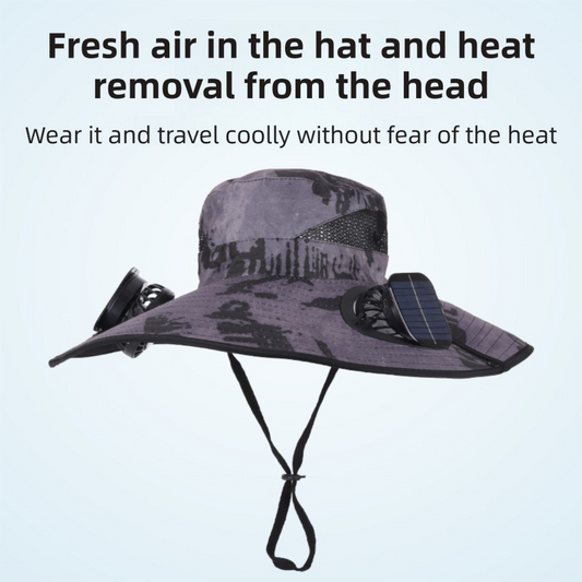 Camping Cooling Wide Brim Hat Turbo Fan - 14cm Dark Grey