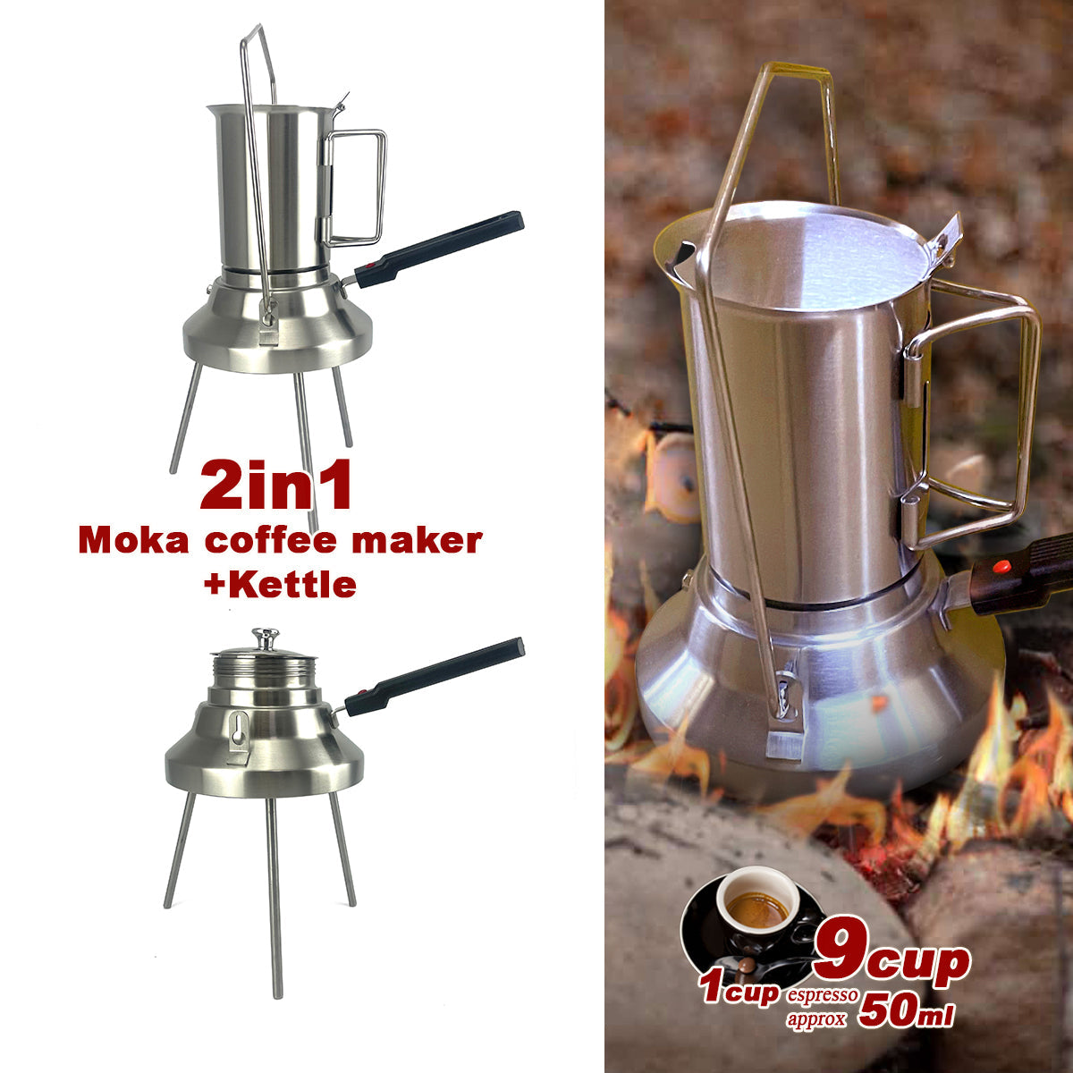 Camping Stainless Steel 9Cup Pot Moka Coffee Maker