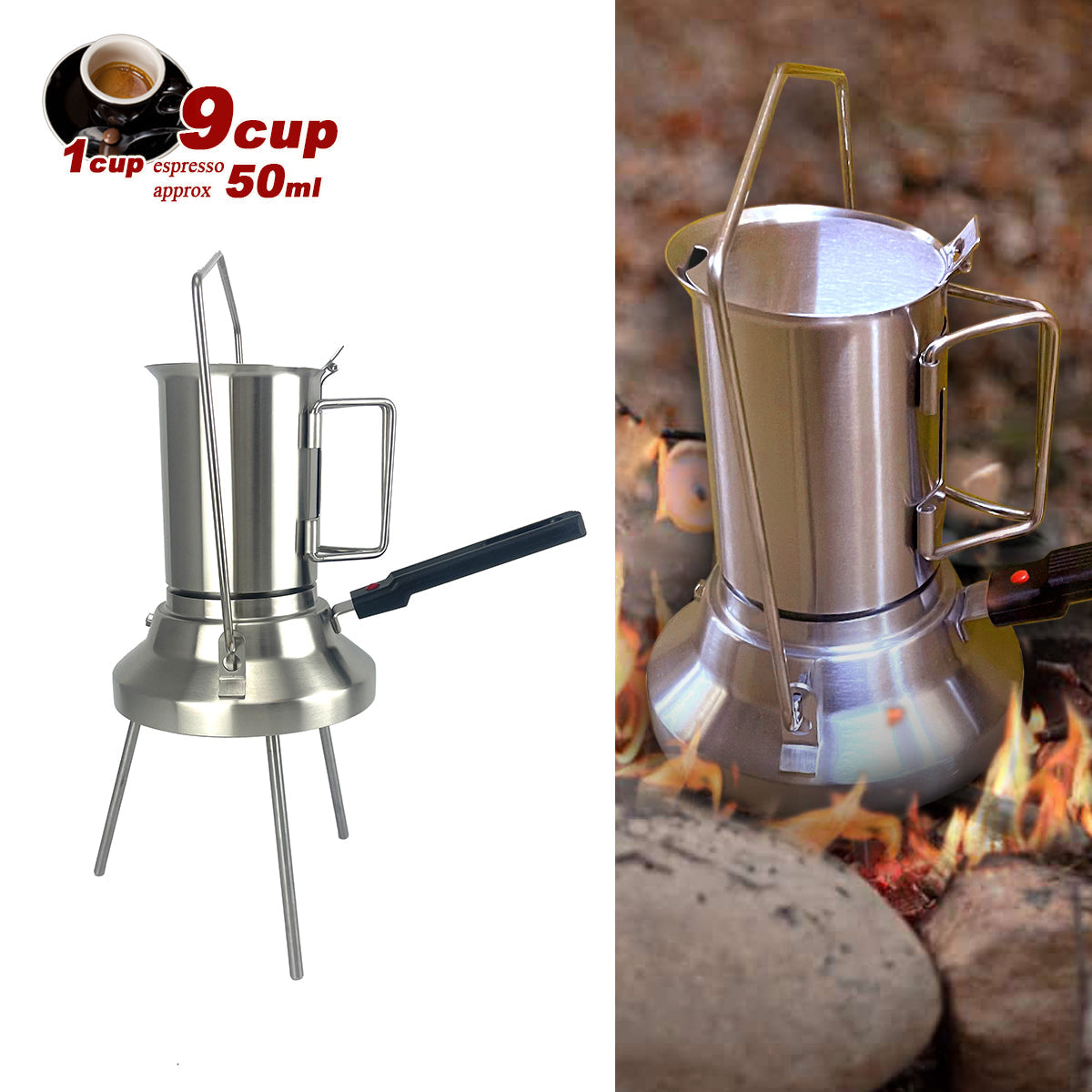 Camping Stainless Steel 9Cup Pot Moka Coffee Maker