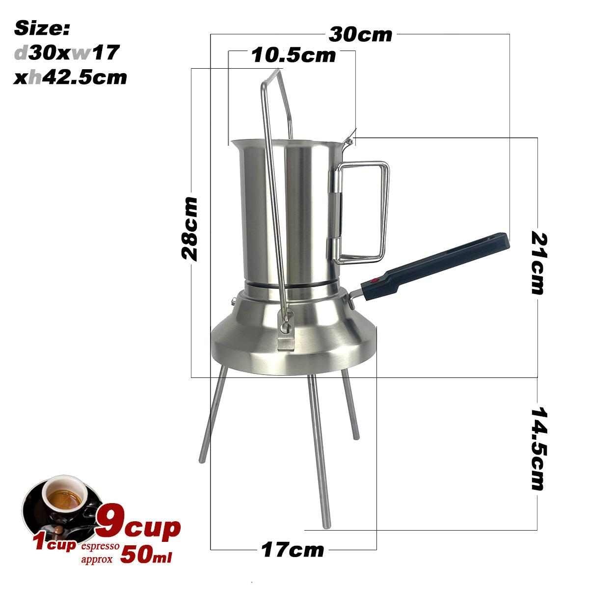 Camping Stainless Steel 9Cup Pot Moka Coffee Maker