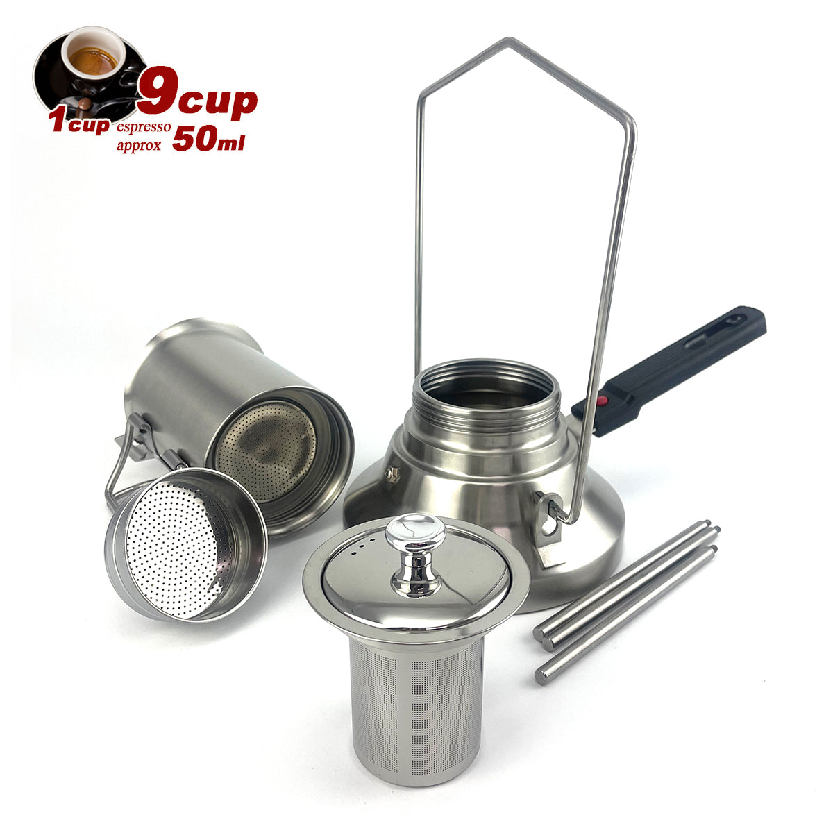 Camping Stainless Steel 9Cup Pot Moka Coffee Maker