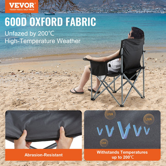 Camp Chair, Heavy Duty, Pockets, Cup Holder & Cooler Bag