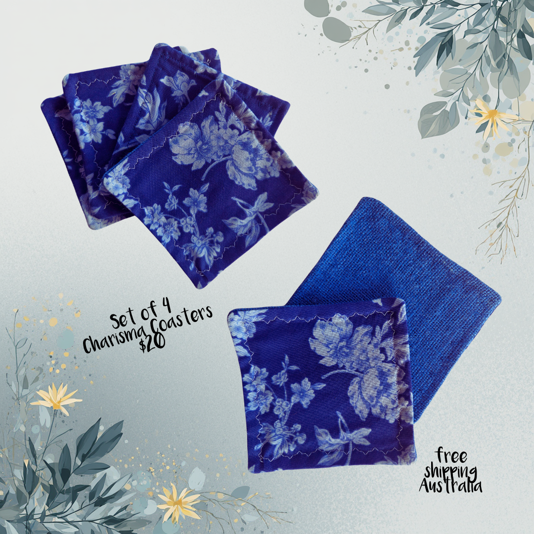 Coasters for Travelling & Camping - White Flowers blue background