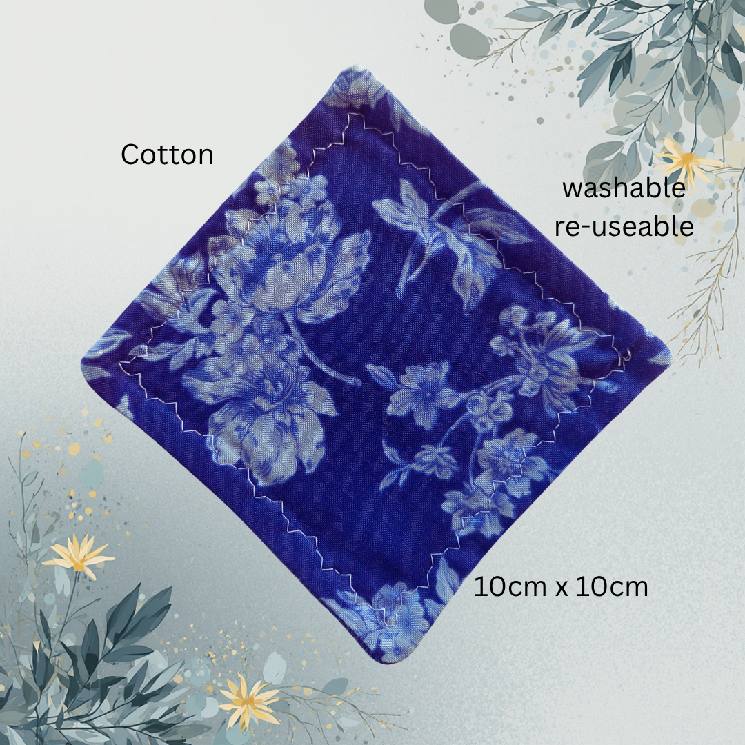 Coasters for Travelling & Camping - White Flowers blue background