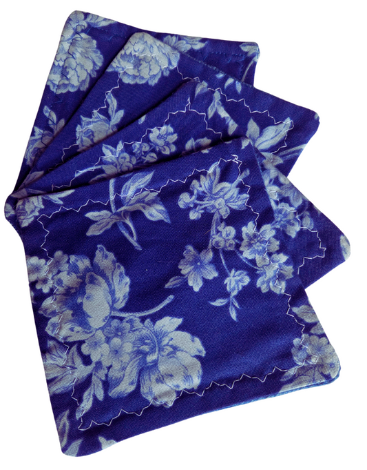 Coasters for Travelling & Camping - White Flowers blue background