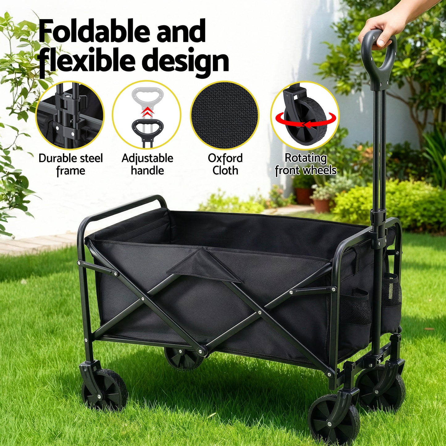 Folding wagon trolley for camping & festivals - black