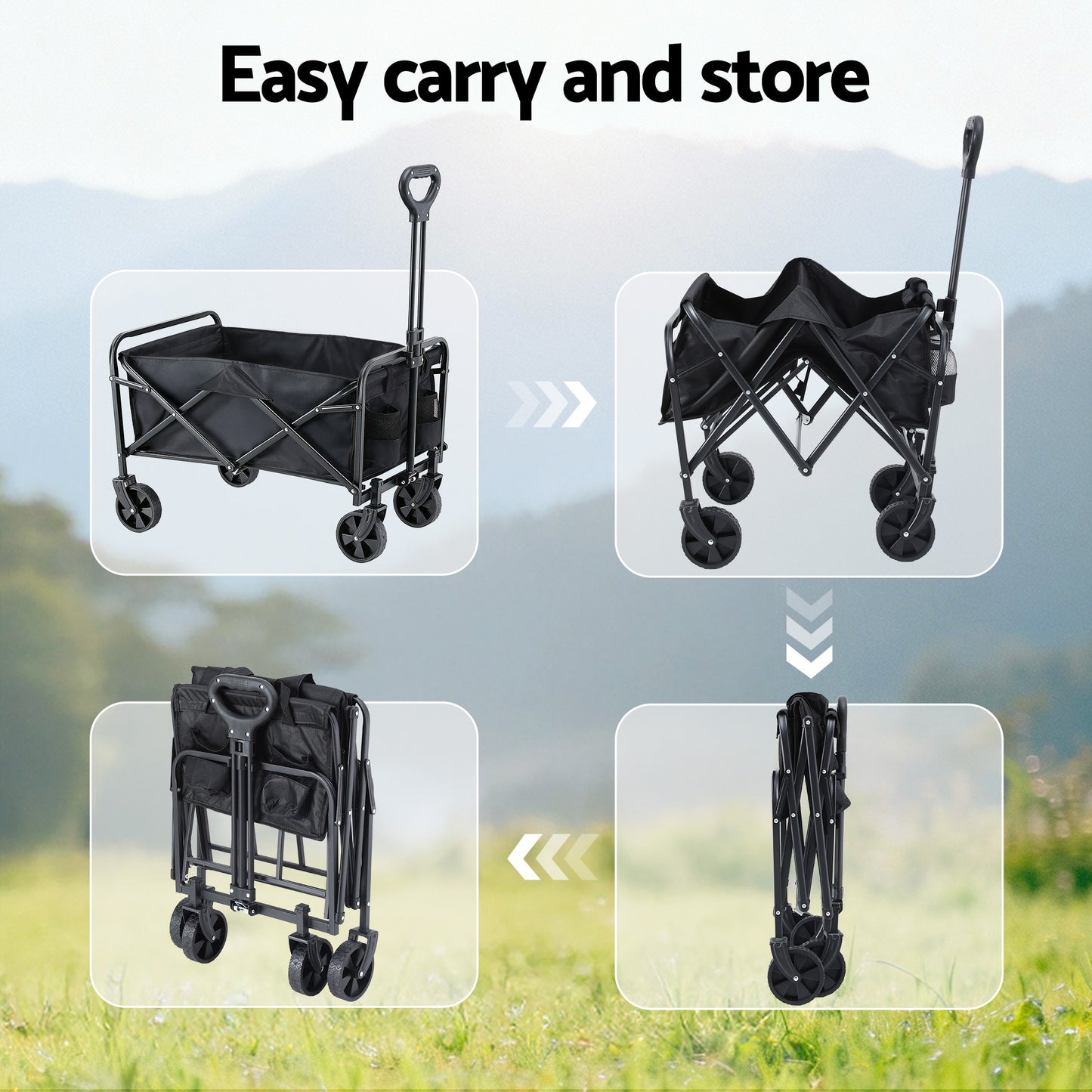 Folding wagon trolley for camping & festivals - black