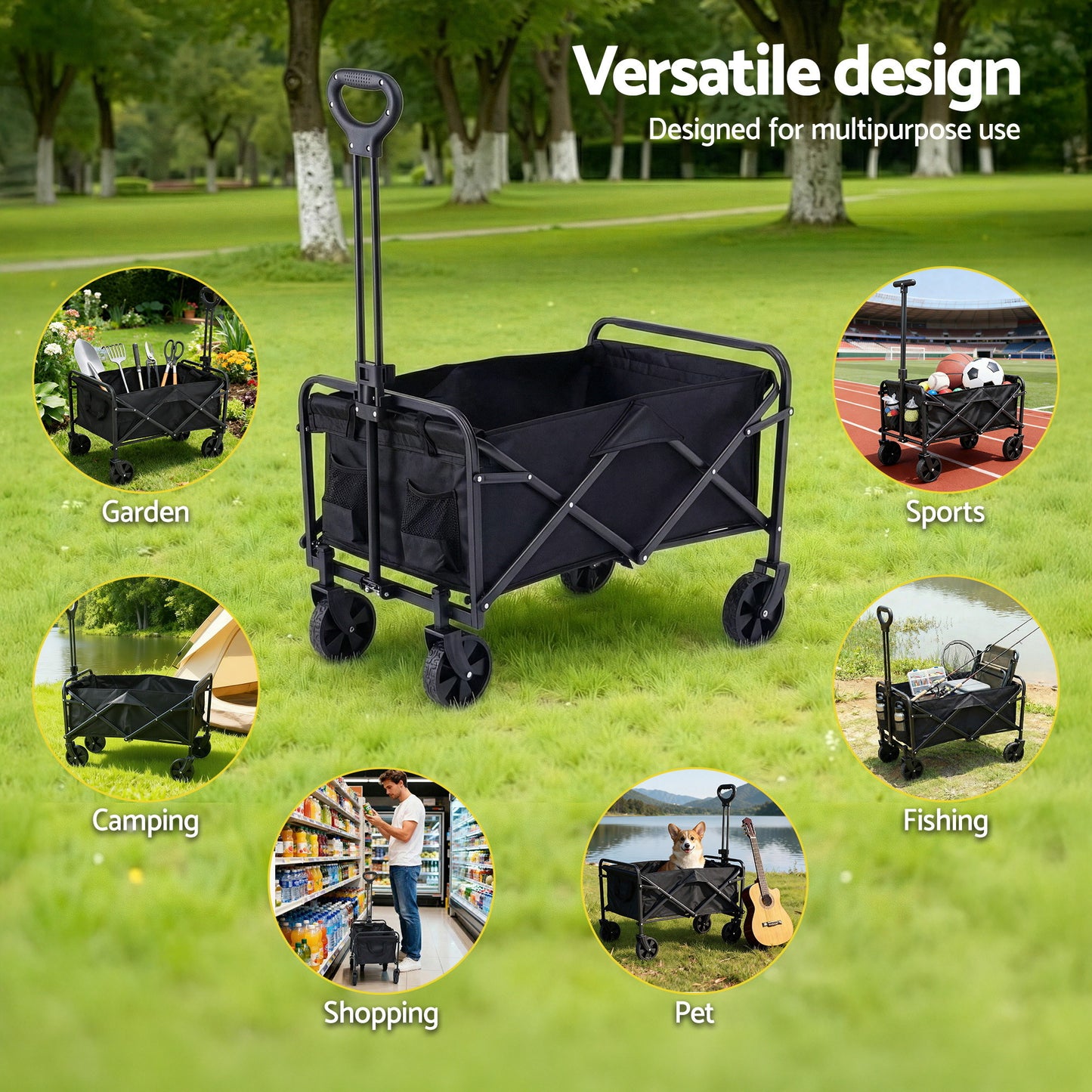 Folding wagon trolley for camping & festivals - black