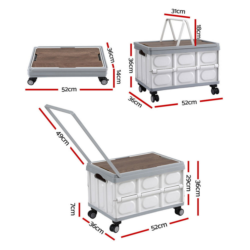 Collapsible Camping Kitchen Storage Box Wheels Lid - Beige